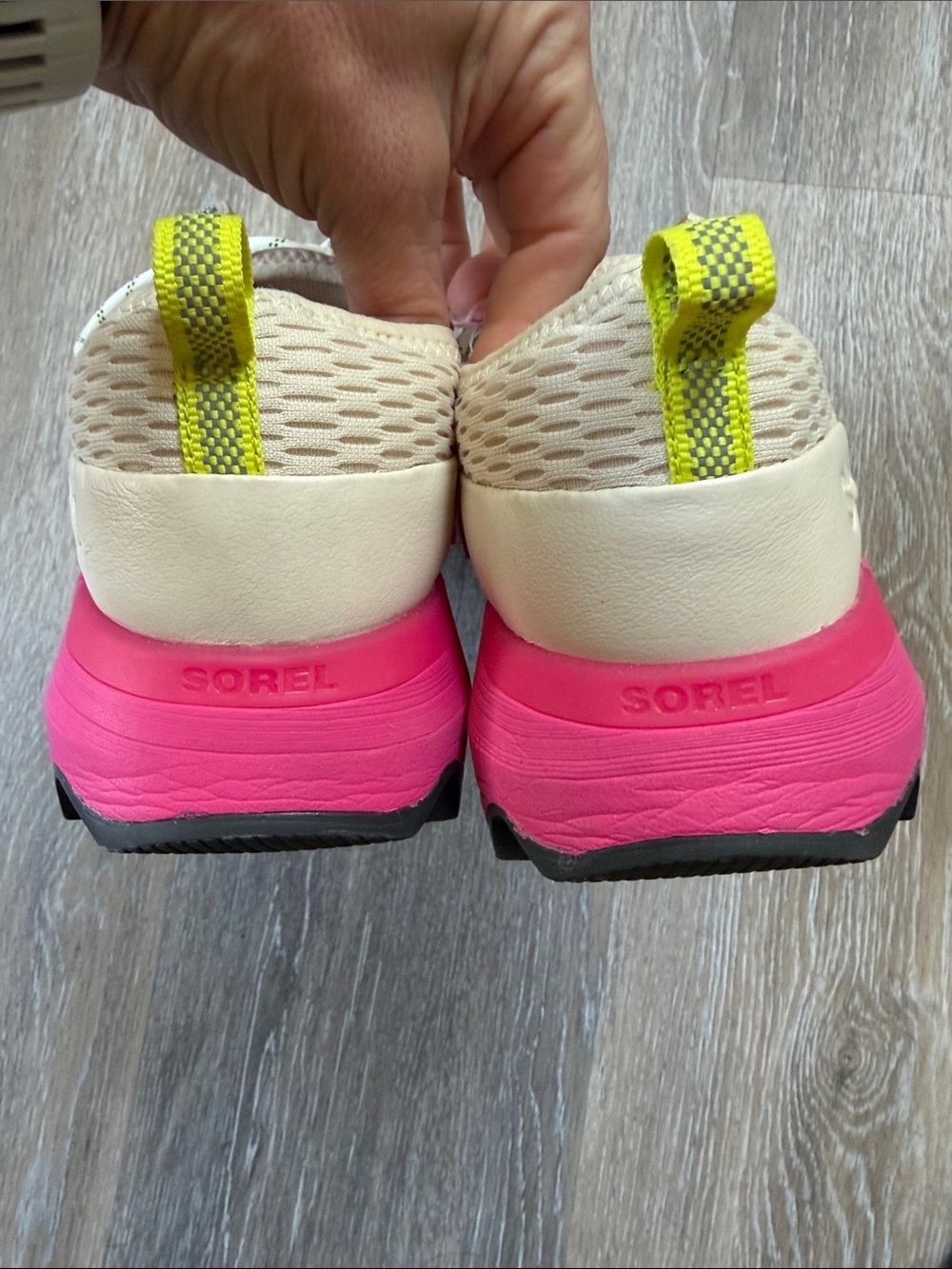 Sorel Light Beige Athletic Sneakers with Pink Soles - Picture 3 of 5